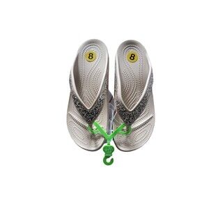 CROCS SLOANE CHAI/GOLD GLITTER FLIP FLOP PLATFORM BEACH SANDALS 8